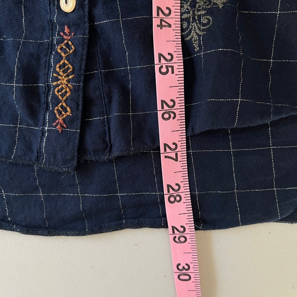 Johnny Was Embroidered Button Up Blouse Shirt Dark Blue Fall Boho Cotton Blend M - Picture 9 of 10